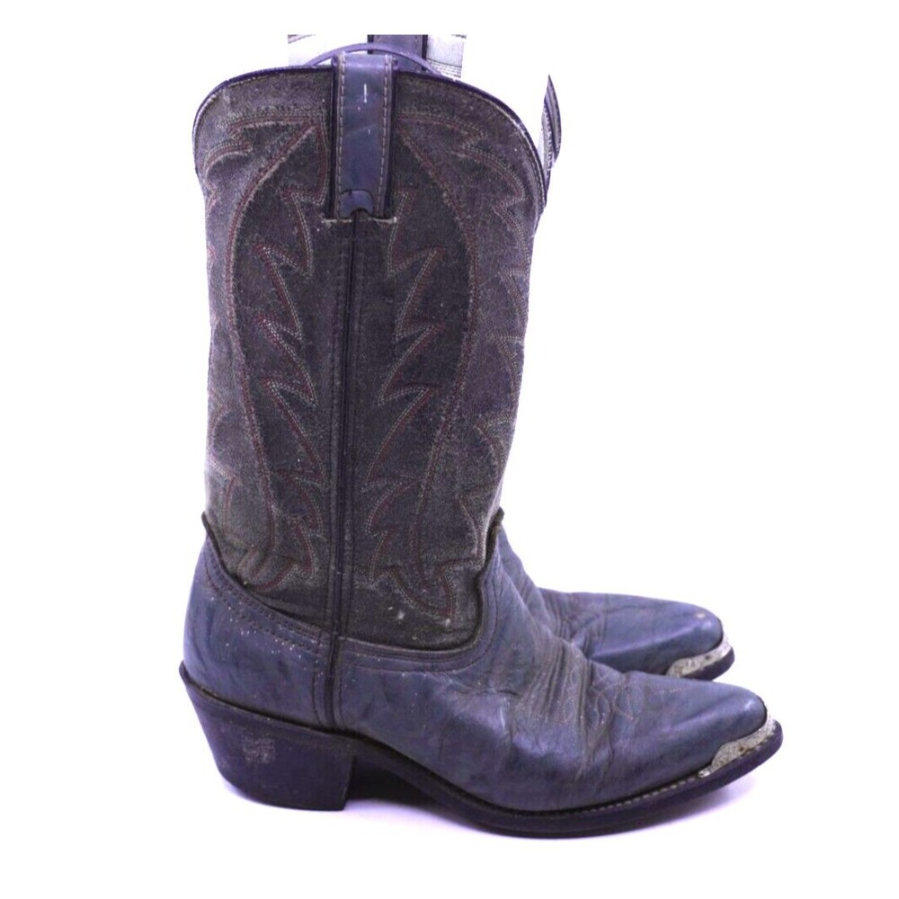 DURANGO Boots Mens Sz 7.5 D Western Pull Dark Charcoal Gray Stitched Design USA